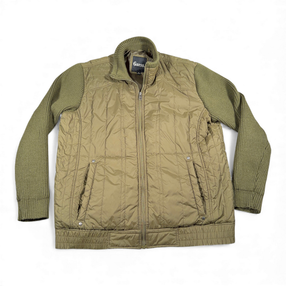 Guess Jacket Adult EXTRA LARGE Green Quilted Sweater Sleeve Bomber Military Army